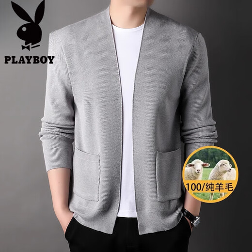 Playboy (PLAYBOY) brand wool knitted cardigan men's sweater autumn new business casual high-end men's lapel sweater jacket black 4XL (recommended 188-208Jin Jin equals 0.5 kg)