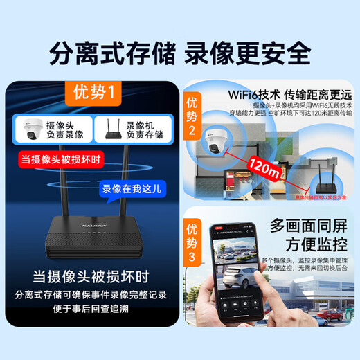 海康威视（HIKVISION）皓视通无线监控摄像头家用wifi监视器手机远程全彩夜视400万高清室内监控语音对讲360度全景 标配