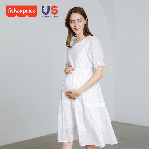 费雪（Fisher-Price）费雪孕妇夏装连衣裙新款夏季孕妇裙长裙纯棉裙子上衣小个子孕妇装 蓝色（蕾丝款） L【125-140斤适穿】