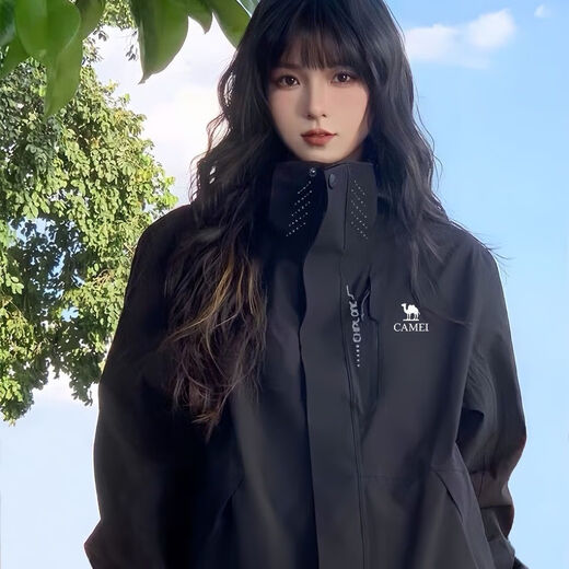 骆驼【幻影】黑色三合一抓绒内胆户外冲锋衣防风防水登山服 6626-幻影黑[男女单衣外套] 3XL 推荐155-175斤