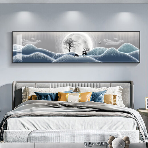 奥瀚现代轻奢床头挂画卧室主卧背景墙装饰画客厅横版温馨暖居大气墙画 JD12247相濡以沫 120*30cm晶瓷铝合金黑框