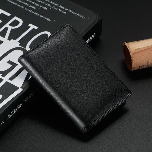 伊恩玛真皮名片夹男士女士大容量名片盒商务时尚卡包头层牛皮卡片包 黑色