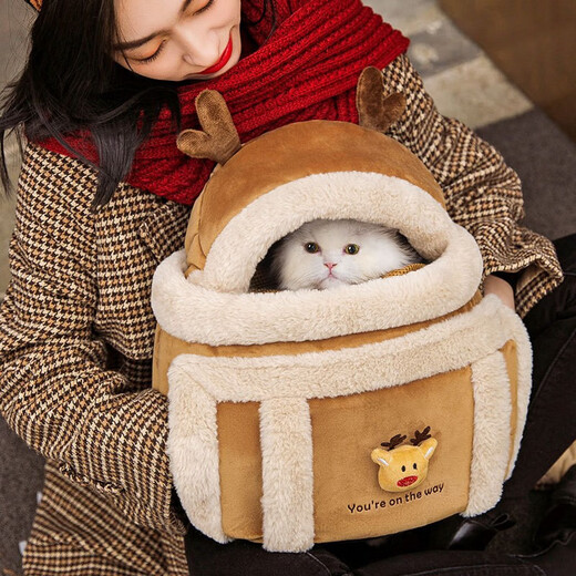 CHU XING JIA猫包外出便携冬天保暖冬季猫咪用品胸前双肩书包狗狗包包抱猫神器 黄色小熊 中号【猫咪8斤狗狗5斤】
