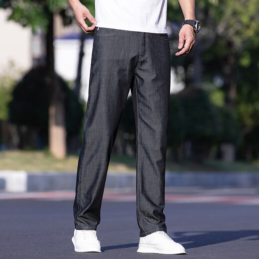 
JEEP SPIRIT Thin Jeans Men's Loose Straight Ice Silk Business Pants Spring and Summer Father's Day Gift Casual Trousers 9763 Blue 31 [Wait circumference 2 feet 4]