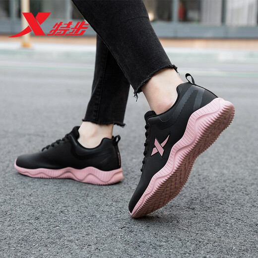 Xtep women's shoes running shoes sports shoes for women 2025 summer new mesh breathable casual travel shoes black pink-leather-9737 39