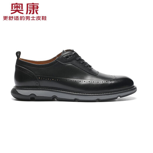 奥康（Aokang）官方男鞋 新款低帮休闲皮鞋男士百搭系带鞋商场同款 1221514099黑色 38