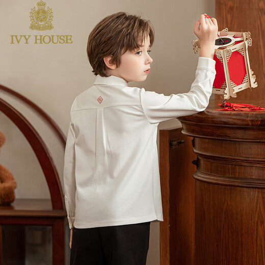 IVY HOUSE Ivy children's clothing for boys and girls 2023 spring new style knitted inner long-sleeved shirt lion awakening New Year's wear off-white 160cm (160/80)