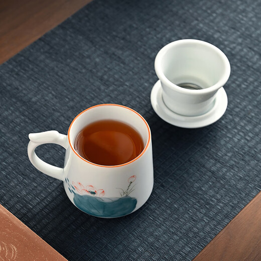 Gold inlaid jade tea cup, office conference room tea cup, tea water separation and filtration ceramic gift box, Lotus tea cup
