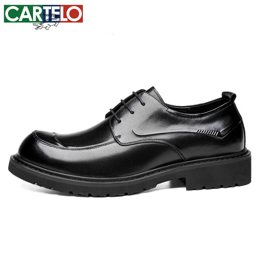 CARTELO crocodile (CARTELO) first-layer cowhide British big-head men's shoes business casual men's leather shoes thick-soled height-increasing shoes for men 9726 black 40