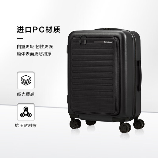 新秀丽（Samsonite）行李箱20英寸拉杆箱前开口商务条纹旅行箱密码登机箱黑色KF1