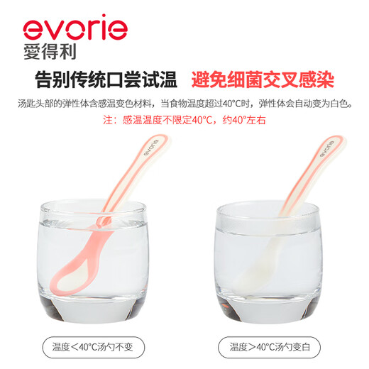 爱得利（evorie）婴儿勺子汤匙 儿童餐具感温勺两只装 0个月以上