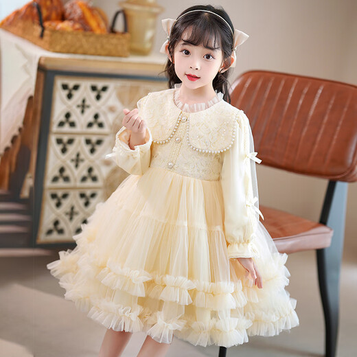 Piggy Banner (PEPCO) girls dress winter fluffy gauze children's winter skirt little girl fashionable princess dress winter dress Champagne 120