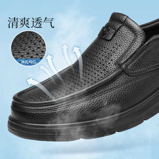 Strongman Business Casual Sandals Zapatos para hombres Sandalias suaves de fondo suave Sandalias huecas de piel de oveja JDD351319 Negro 43