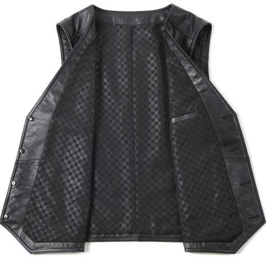 Caesar Yier Genuine Leather Clothing Men's Casual Vest Men's Vest Vest Jacket Dad's Leather Waistcoat Sleeveless Cycling Fishing Motorcycle Black L