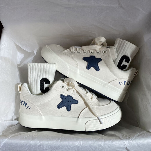 Yezhi women's shoes spring and summer white shoes ins trendy Korean version 2024 new canvas shoes women's versatile student running casual shoes H983 star canvas shoes [bee size 36]