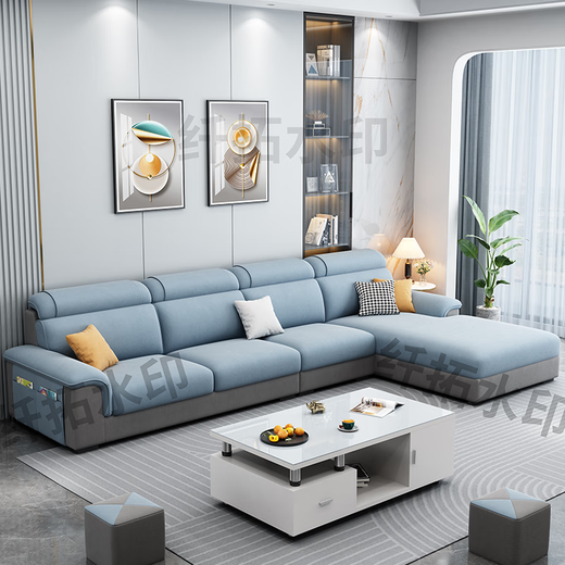 Fiber extension fabric sofa living room 2025 new modern simple straight solid wood frame chaise combination small and medium-sized apartment furniture four people + chaise 2.8 meters (comfortable version) (high density sponge bag) mercerized flannel/linen