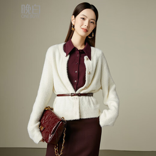 Late White New Product 2025 Autumn and Winter Light Luxury High-Quality Soft Waxy Knitted Sweater Western Style Jacket Sweater Without Belt Beige M