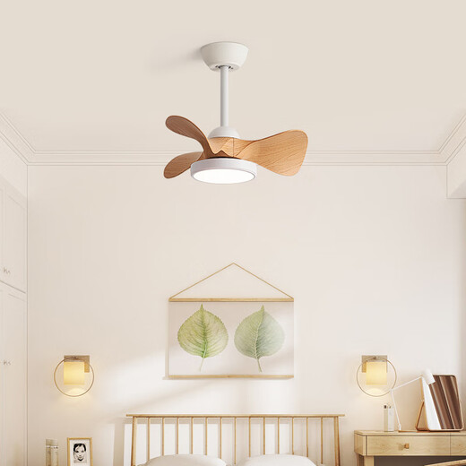 
Weather vane (FXB) Nordic indoor ceiling small fan light simple modern ceiling fan light children's room bedroom with electric fan integrated chandelier frequency conversion 22-671A white ceiling-light wood grain full spectrum + light-changing remote control