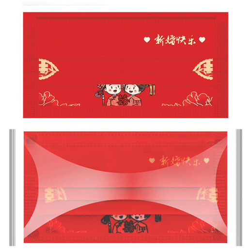 
Jincheng Children's Happy Wedding Mask Wedding Wedding Bride and Groom Chinese Style Red Mask KZ683-1 100 Kids [Single-piece independent packaging]
