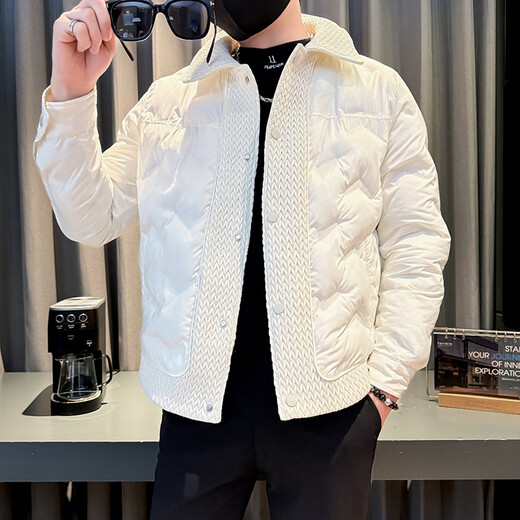 
Jessons down cotton jacket men's winter fashion brand thickened short cotton jacket 2024 new trendy and handsome warm cotton jacket 6623 meters white XL (125-140Jin[Jin equals 0.5 kg])