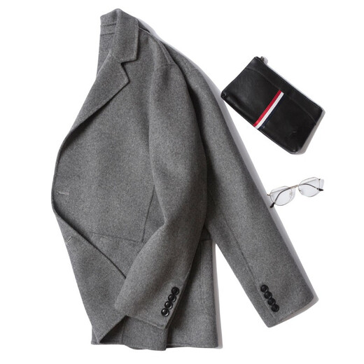 Mushi, Herbst und Winter doppelseitige Herrenjacke 100% Wollmantel, Herrenanzugkragen, fester Farbknopf äußere Verschleiß Zy3012 Schwarz XL