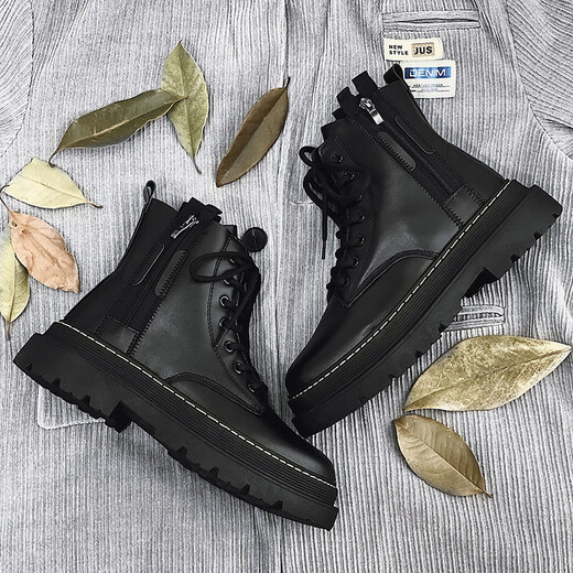 Lekali Martin boots men's boots British fan boots high top leather boots trendy cool autumn and winter new style boots large size work shoes Martin boots men's boots black [42]