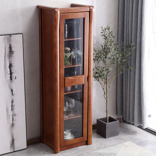 Chen Fei Furniture Chinese solid wood wine cabinet TV cabinet side cabinet single door narrow cabinet multi-functional glass small apartment living room storage cabinet walnut color