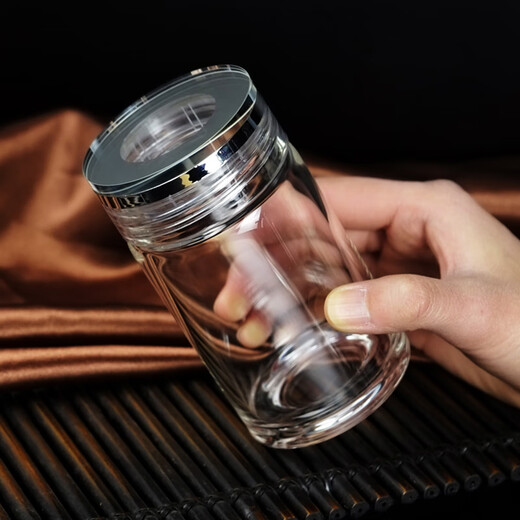 富宜德国进口品质随身便携单层玻璃杯简约双层杯子定制小巧泡茶杯 单层A9230ml水晶盖杯套1号