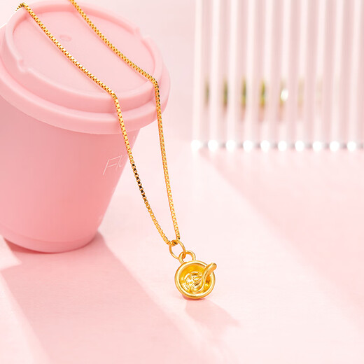Shengli Food and clothing worry-free pendant pure gold 999 gold pendant necklace bowl and spoon for baby full month baby food and clothing worry-free pendant about 0.2g, free gold silver necklace