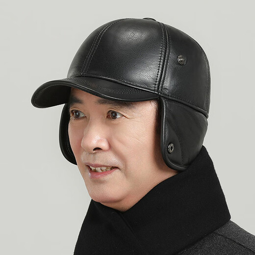 Hengyuanxiang leather hat men's winter plus velvet to keep warm and windproof old man dad grandpa winter peaked cap birthday gift