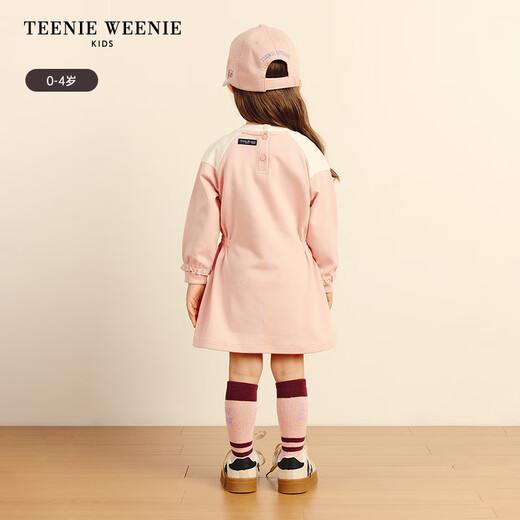 Teenie Weenie Kids bear children's clothing autumn style baby girl color block printed casual dress pink 100 cm