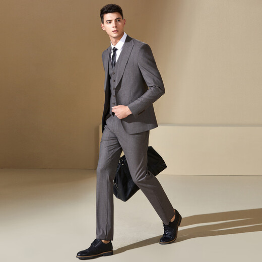 Antonio yarn-dyed fine-grained suit three-piece men's business professional formal groom's wedding dress suit gray 48 (175/92A)