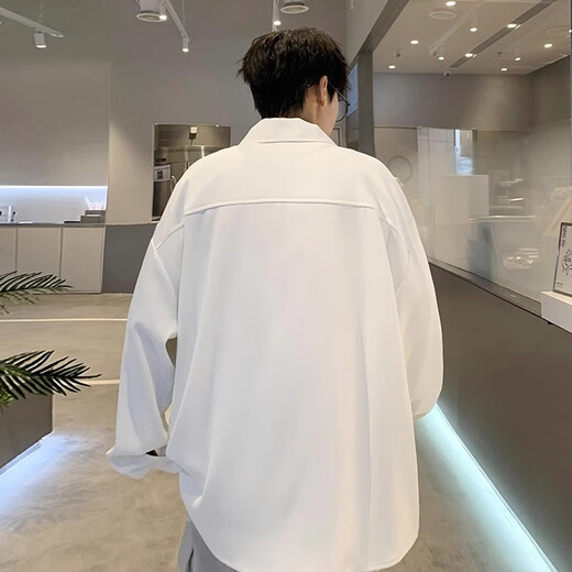 Jean-Vis new Chinese style Chinese style long-sleeved shirt men's embroidered trendy spring and autumn Hanfu folding Tang suit shirt jacket white 5XL [recommended 200-230Jin [Jin equals 0.5 kg]]