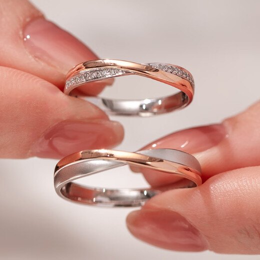 Zhou Fansheng 18K gold man-made diamond pair ring couple light luxury two-color man-made diamond ring gift wife wedding ring men's ring + 18K gold