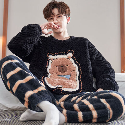 Tikade men's pajamas in autumn and winter, coral velvet thickened plus velvet fat man fat plus large size loose 300 Jin [Jin equals 0.5 kg] Set [Jacquard thickened version] 6227 4XL large version [195 Jin [Jin equals 0.5 kg]-225 Jin [Jin equals 0.5 kg]]