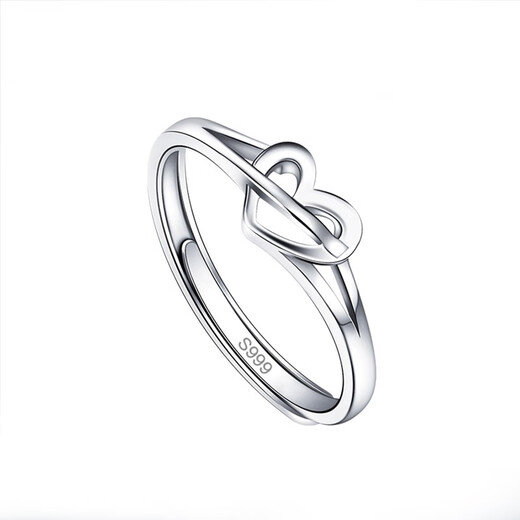Jiuchangshi 999 sterling silver love-shaped ring for women, fashionable, personalized, high-end birthday gift for girlfriend, adjustable opening, pure silver 999