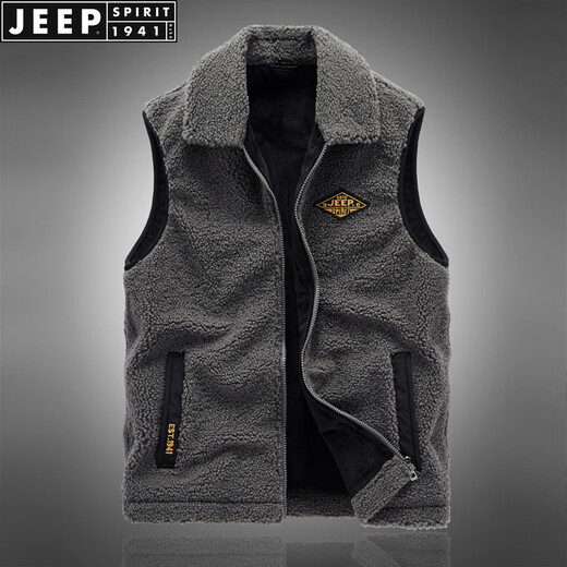 JEEP SPIRIT Vest Men's 2025 Autumn and Winter Casual Fashion Velvet Vest Waistcoat Warm Jacket Off-White XL