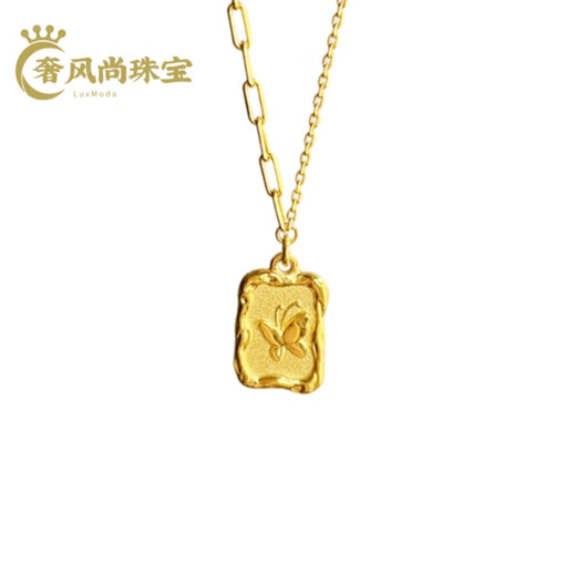 Fat Donglai's same style 18k gold butterfly pendant square brand necklace Women's light luxury gold retro chocolate 18K gold/butterfly square brand necklace