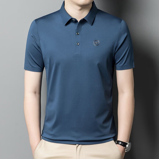 阿尼司伦轻奢贵族短袖t恤衫男夏季薄款纯色时尚休闲百搭半袖上衣体恤男 9859浅蓝色 2XL 185码【建议165-180斤】