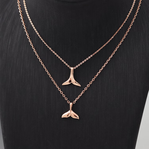 Yan's 18K rose gold fishtail pendant set chain k gold women's plain gold neck chain clavicle chain adjustable necklace 18K rose gold A01 1.71g42+3cm