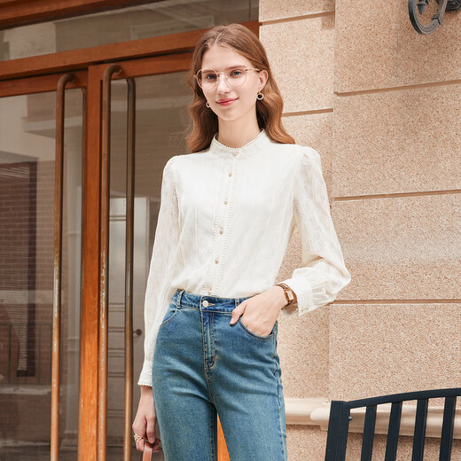 Betu women's autumn and winter new shirt French retro lace stand-up collar lace long-sleeved shirt 2310T53 light apricot M (light apricot pre-sale 04/06 delivery)