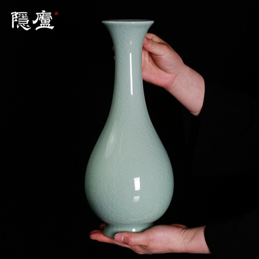 Yinlu Tinghuai Kiln Supervised by Li Tinghuai Ru Kiln Jade Celadon Glaze High-end Artwork Ruzhou Ru Porcelain Vase Flower Arrangement 30CM Tinghuai Kiln Ru Kiln Egg Celadon Glaze Jade Pot Spring Medium Number