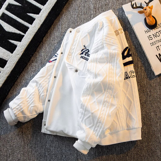 Kuraishi Kazuki trendy American retro baseball jacket men's 2025 new heavyweight spring and autumn men's bomber jacket top white L