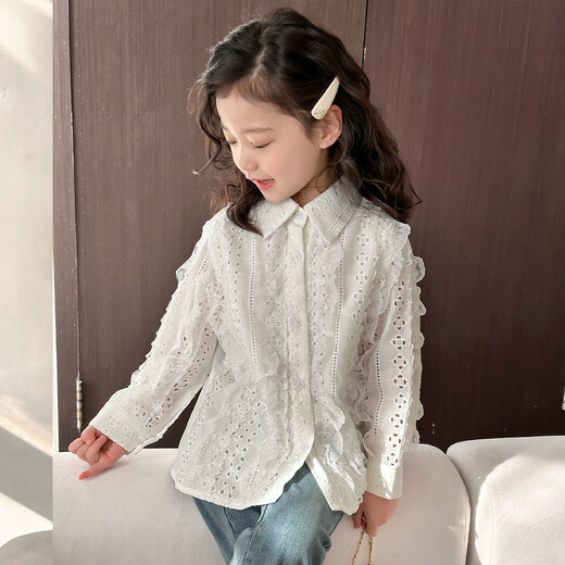 Tutu Little Elephant Girls White Shirt 2026 Spring New French Gentle Lace Shirt Sweet and Versatile Children's Tops Children's Clothes Off-White 130 Height About 130cm