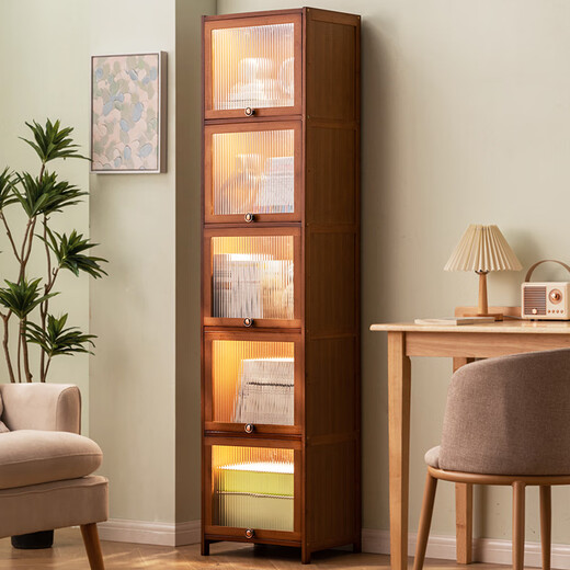 Trojan household floor-to-ceiling bookshelf with door small narrow bookcase living room storage cabinet bedroom storage cabinet library Changhong transparent door five layers 40 long