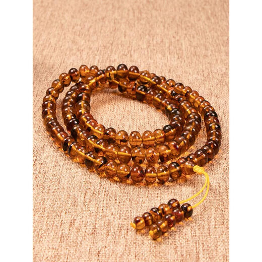 Ancient natural Fushun amber bracelet, landscape plant amber 108 multi-circle Buddha beads bracelet, Western open pit mine spiritual grass gold amber, Fushun amber 108 plant, 0 carat, amber 5mm