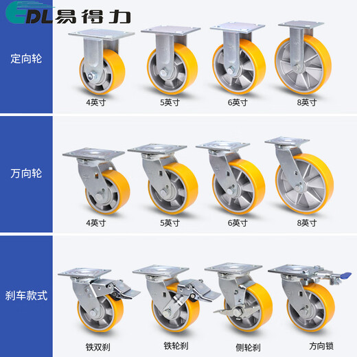Yideli Castors Heavy Duty 4 Zoll 5 Zoll 6 Zoll 8 Zoll Richtungsbremsbremse Polyurethan Aluminium Core Universal Wheel 73-86a 6 Zoll Seitenradbremse 73126C-736-86a/C.