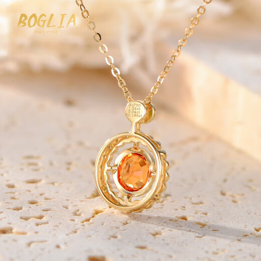 BOGLIA Necklace Women's Fanta Stone 18 Gold K Diamond Orange Gemstone Colorful Design Pendant Birthday Gift for Wife 18 Gold K Fanta Stone Necklace Brand Gift Box