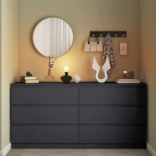Shantoulin pueblo de madera sólida Cofre de gabinete Nórdico Cajero de la sala de estar del dormitorio del dormitorio Estilo americano Cofre de gabinete negro Badou 1583*40*996 Altura Cofre de madera sólida pura pura Cofre de gabinete