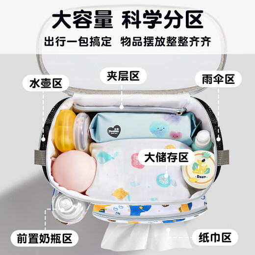 哈乐甜心婴儿车挂包宝宝手推车收纳袋遛娃神器置物袋大容量妈咪包挂口袋车 白恐龙【送固定带+肩带】